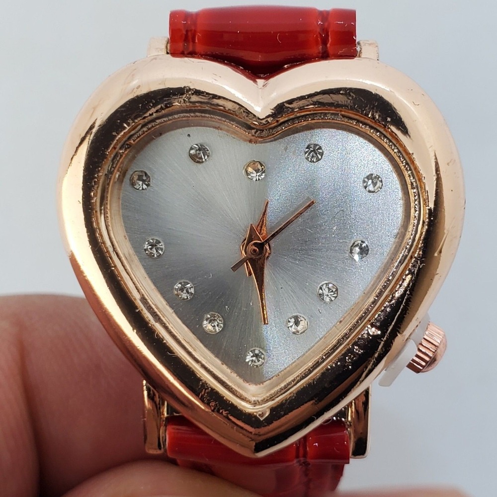 Women's Watch Heart Shape 26MM Gold Case Dial Red Leather Bands‎